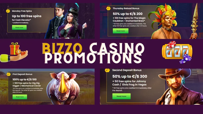 Bizzo Casino payment methods interface showing deposit and withdrawal options